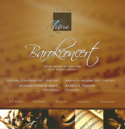Affiche van het barokconcert 10 jaar Alegria