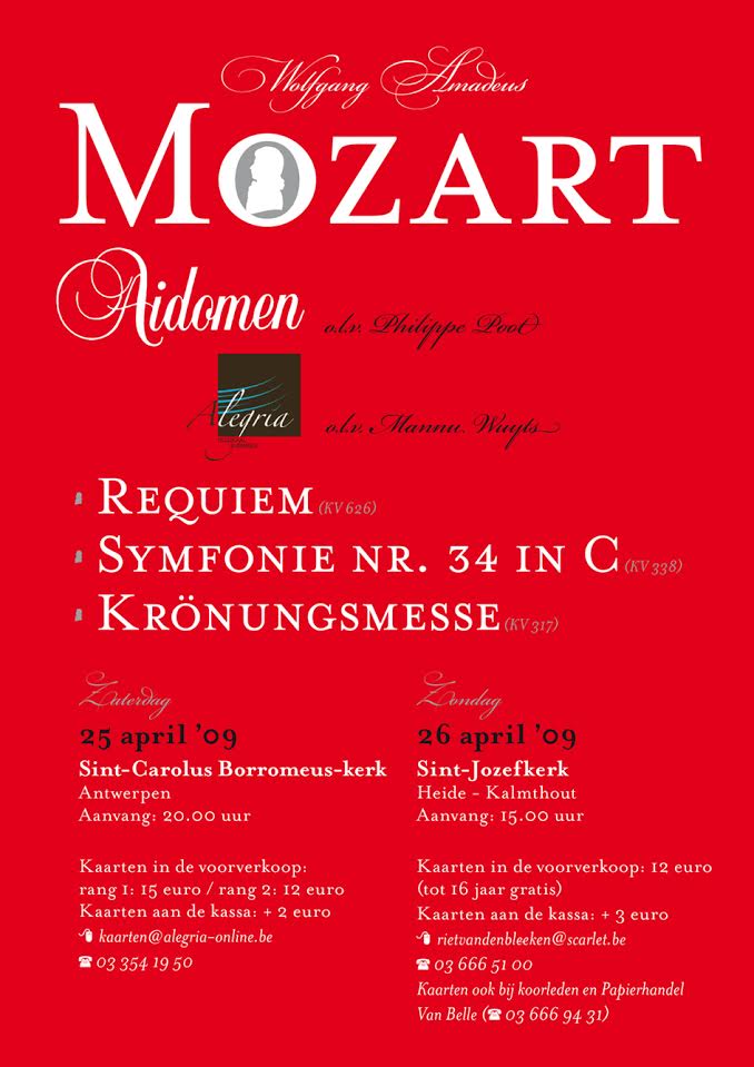 Affiche van het concert van Mozart